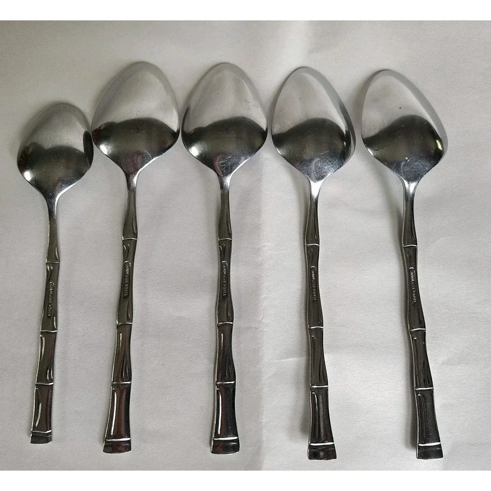 Bamboo Stainless Steel Tablespoons Spoons & Teaspoon Made In Korea Lot Of 5